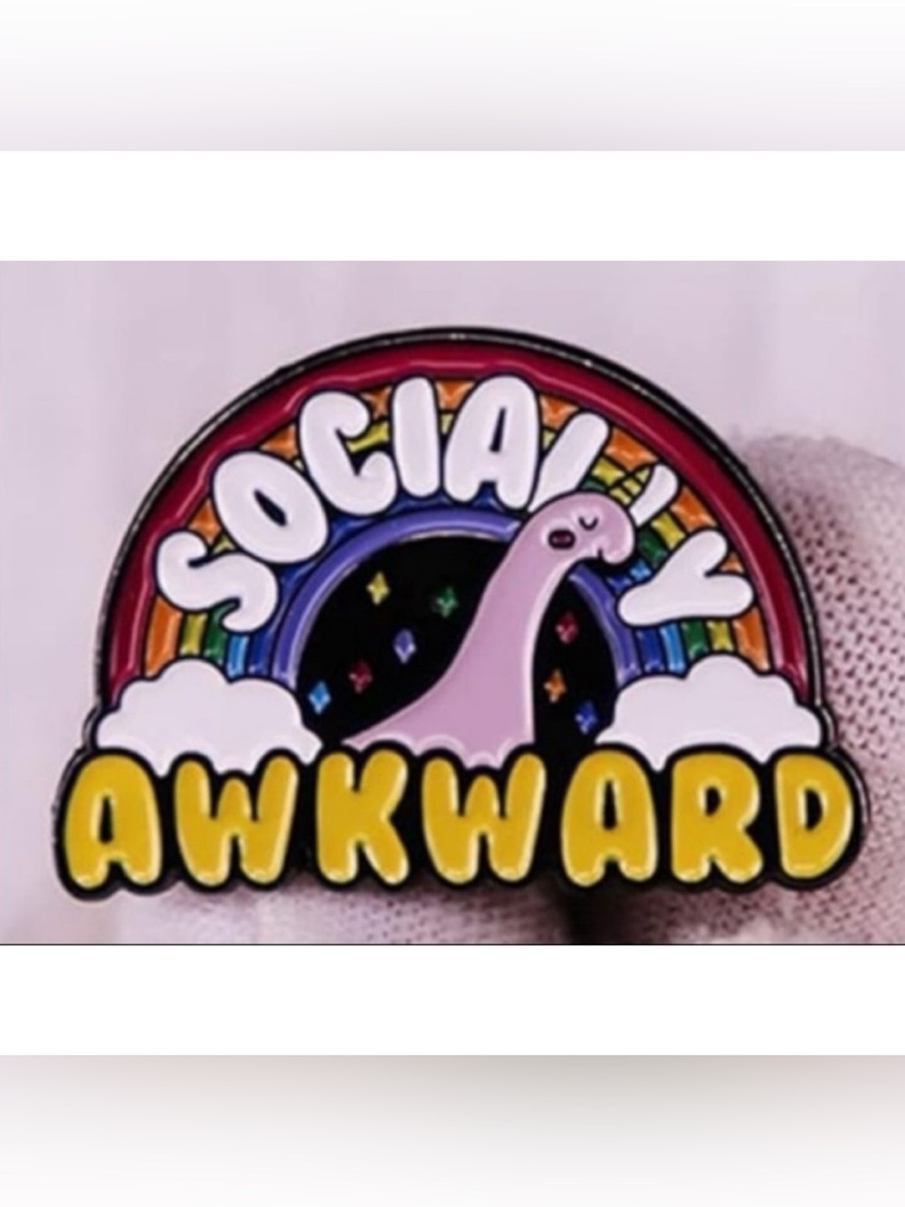 NEW “Socially Awkward” Rainbow Dinosaur Enamel Pin Cute Funny